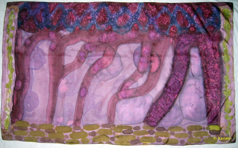 Miss Angela's Roots © Kanem, water on silk, 150 x 90 cm